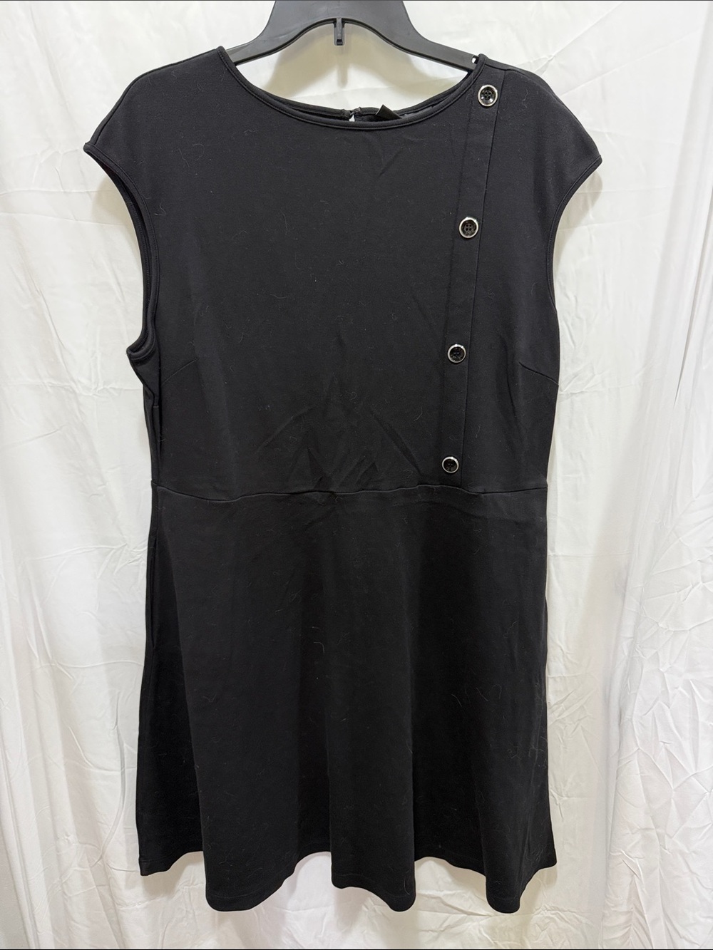 New York & Company Black Cap-Sleeve A-Line Dress with Button Placket